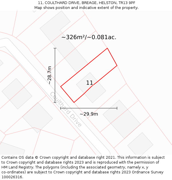 11, COULTHARD DRIVE, BREAGE, HELSTON, TR13 9PF: Plot and title map