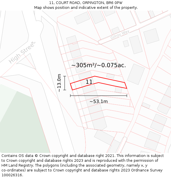 11, COURT ROAD, ORPINGTON, BR6 0PW: Plot and title map