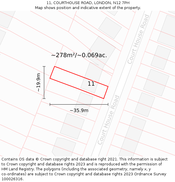 11, COURTHOUSE ROAD, LONDON, N12 7PH: Plot and title map