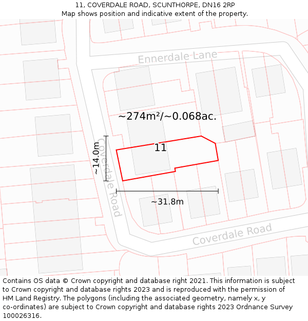 11, COVERDALE ROAD, SCUNTHORPE, DN16 2RP: Plot and title map
