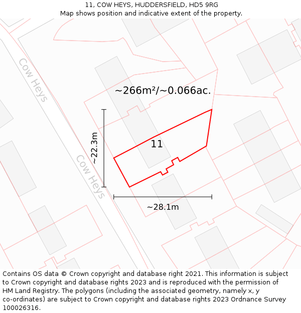 11, COW HEYS, HUDDERSFIELD, HD5 9RG: Plot and title map