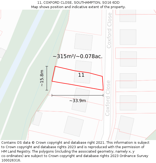 11, COXFORD CLOSE, SOUTHAMPTON, SO16 6DD: Plot and title map
