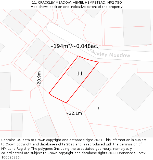 11, CRACKLEY MEADOW, HEMEL HEMPSTEAD, HP2 7SQ: Plot and title map