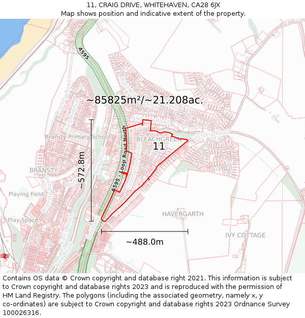 11, CRAIG DRIVE, WHITEHAVEN, CA28 6JX: Plot and title map