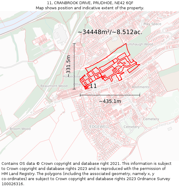 11, CRANBROOK DRIVE, PRUDHOE, NE42 6QF: Plot and title map