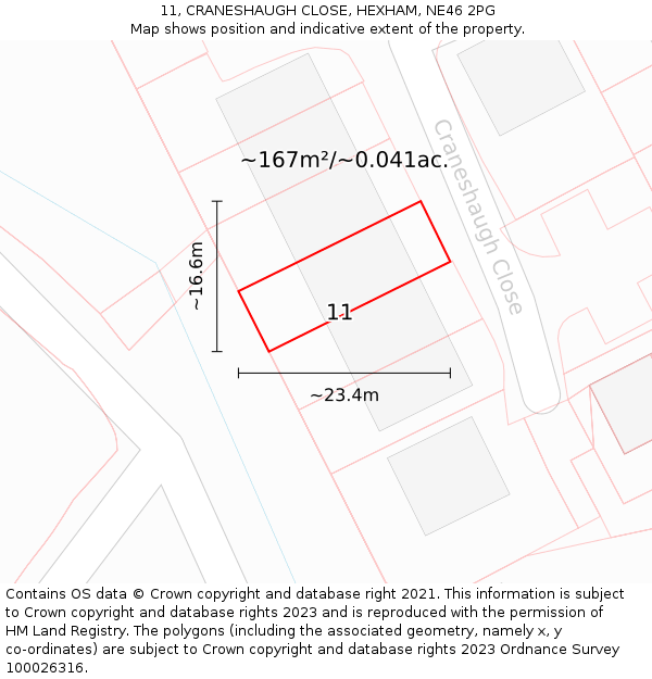 11, CRANESHAUGH CLOSE, HEXHAM, NE46 2PG: Plot and title map