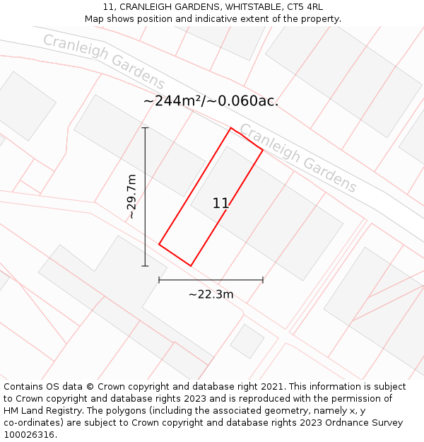11, CRANLEIGH GARDENS, WHITSTABLE, CT5 4RL: Plot and title map