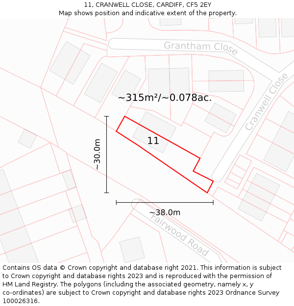11, CRANWELL CLOSE, CARDIFF, CF5 2EY: Plot and title map