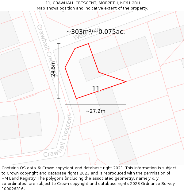 11, CRAWHALL CRESCENT, MORPETH, NE61 2RH: Plot and title map