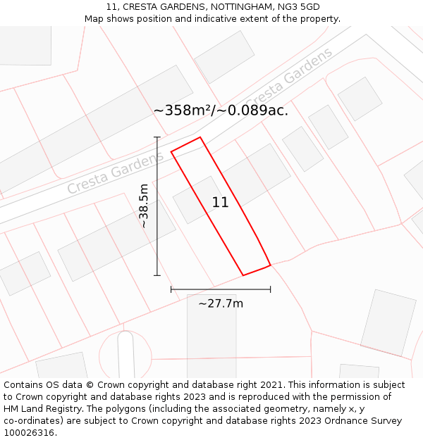 11, CRESTA GARDENS, NOTTINGHAM, NG3 5GD: Plot and title map