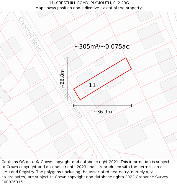 11, CRESTHILL ROAD, PLYMOUTH, PL2 2RG: Plot and title map