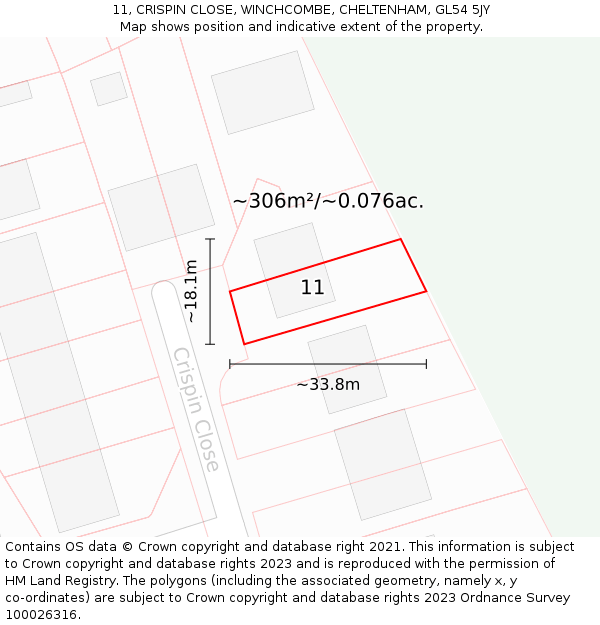 11, CRISPIN CLOSE, WINCHCOMBE, CHELTENHAM, GL54 5JY: Plot and title map