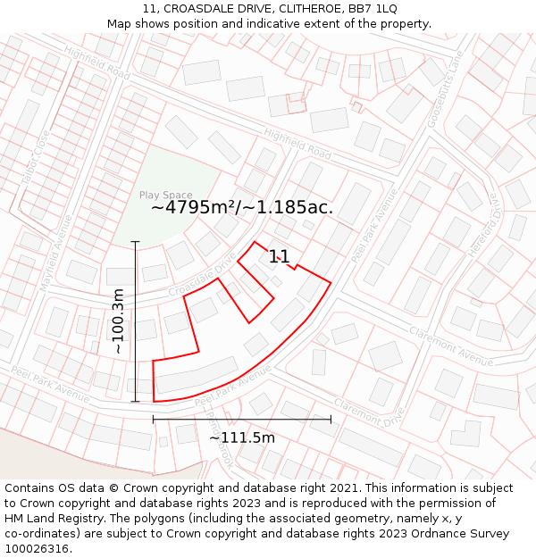11, CROASDALE DRIVE, CLITHEROE, BB7 1LQ: Plot and title map