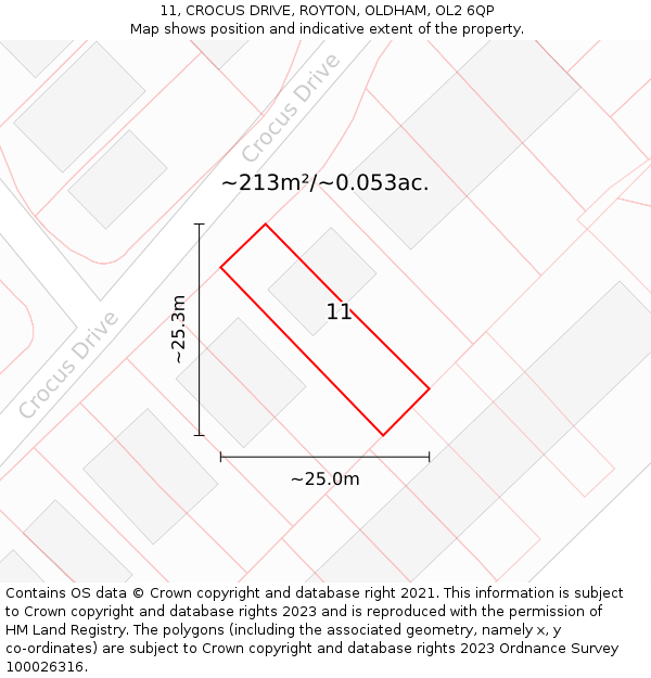 11, CROCUS DRIVE, ROYTON, OLDHAM, OL2 6QP: Plot and title map
