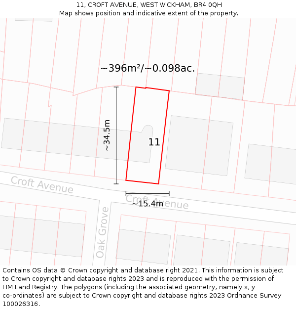 11, CROFT AVENUE, WEST WICKHAM, BR4 0QH: Plot and title map