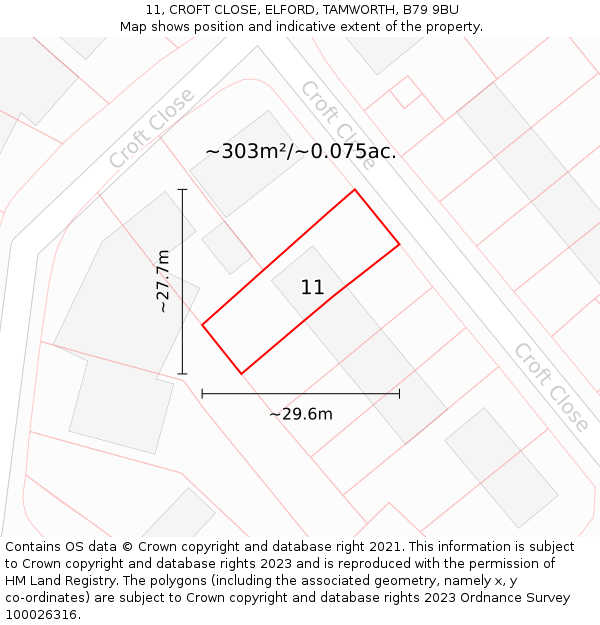 11, CROFT CLOSE, ELFORD, TAMWORTH, B79 9BU: Plot and title map