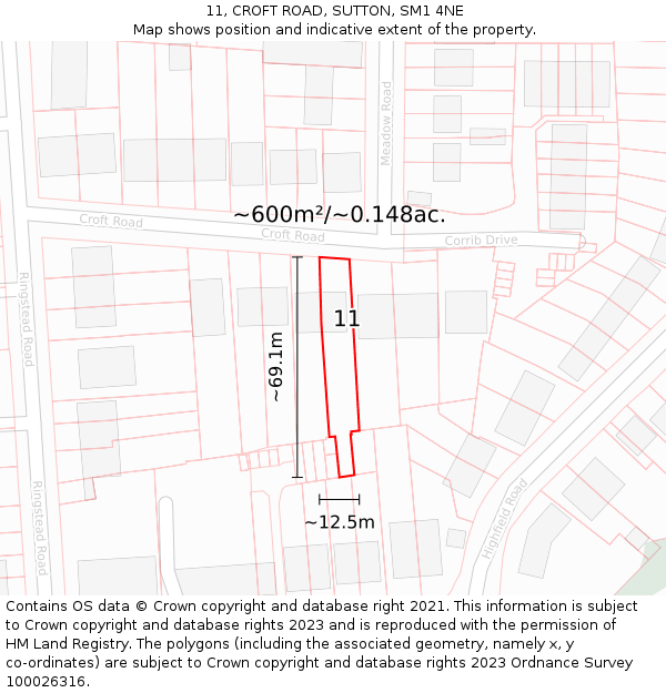 11, CROFT ROAD, SUTTON, SM1 4NE: Plot and title map