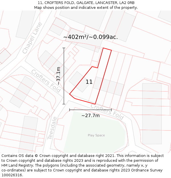 11, CROFTERS FOLD, GALGATE, LANCASTER, LA2 0RB: Plot and title map