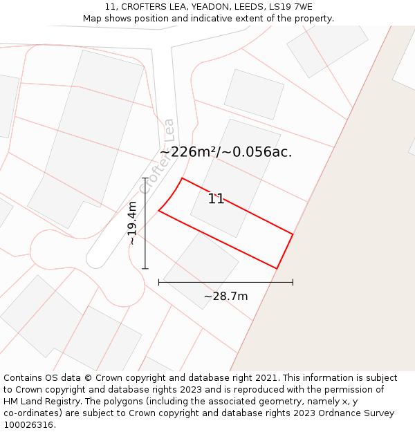 11, CROFTERS LEA, YEADON, LEEDS, LS19 7WE: Plot and title map