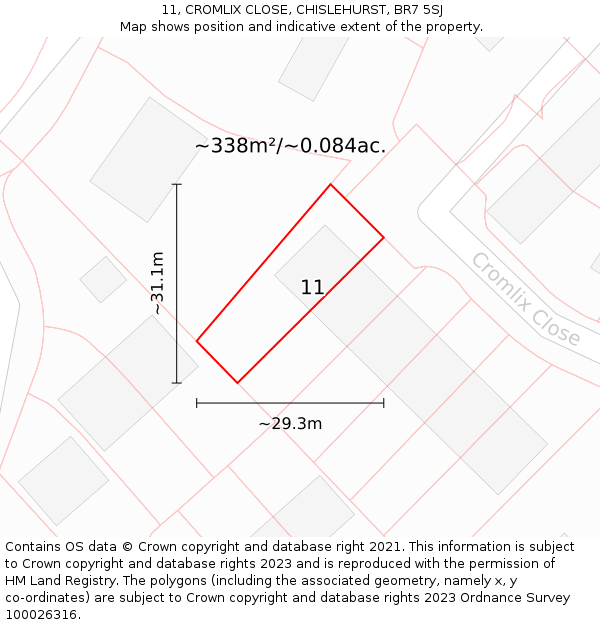 11, CROMLIX CLOSE, CHISLEHURST, BR7 5SJ: Plot and title map