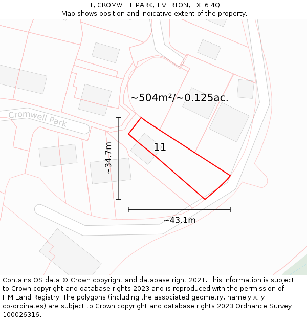 11, CROMWELL PARK, TIVERTON, EX16 4QL: Plot and title map