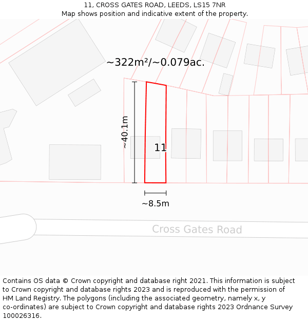 11, CROSS GATES ROAD, LEEDS, LS15 7NR: Plot and title map