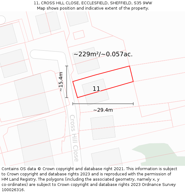 11, CROSS HILL CLOSE, ECCLESFIELD, SHEFFIELD, S35 9WW: Plot and title map