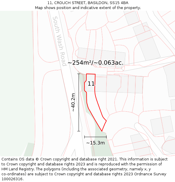 11, CROUCH STREET, BASILDON, SS15 4BA: Plot and title map