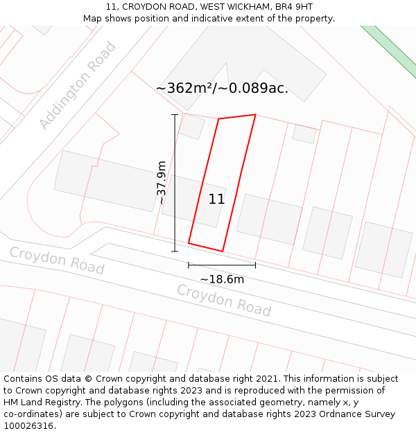 11, CROYDON ROAD, WEST WICKHAM, BR4 9HT: Plot and title map