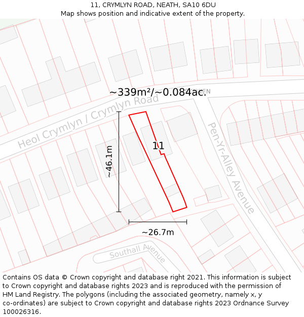 11, CRYMLYN ROAD, NEATH, SA10 6DU: Plot and title map