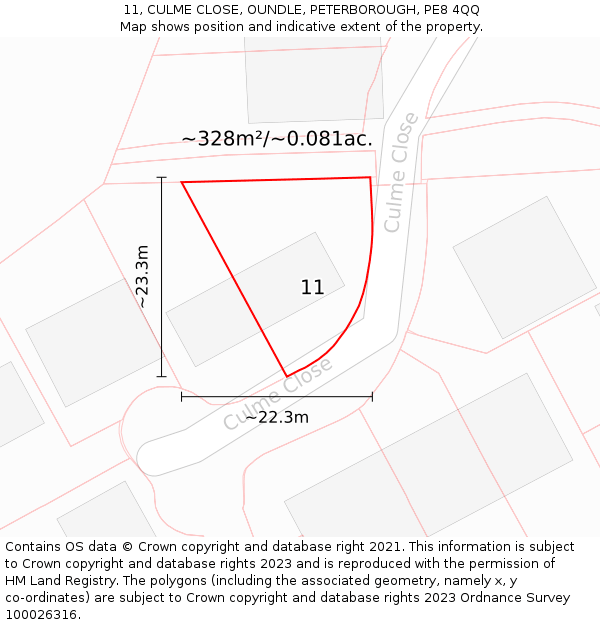 11, CULME CLOSE, OUNDLE, PETERBOROUGH, PE8 4QQ: Plot and title map