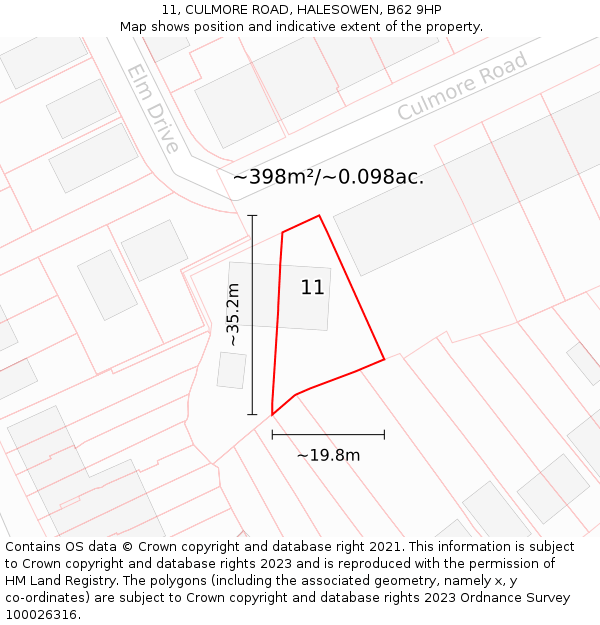 11, CULMORE ROAD, HALESOWEN, B62 9HP: Plot and title map