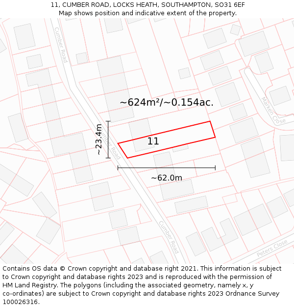 11, CUMBER ROAD, LOCKS HEATH, SOUTHAMPTON, SO31 6EF: Plot and title map