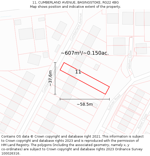 11, CUMBERLAND AVENUE, BASINGSTOKE, RG22 4BG: Plot and title map