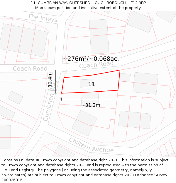 11, CUMBRIAN WAY, SHEPSHED, LOUGHBOROUGH, LE12 9BP: Plot and title map