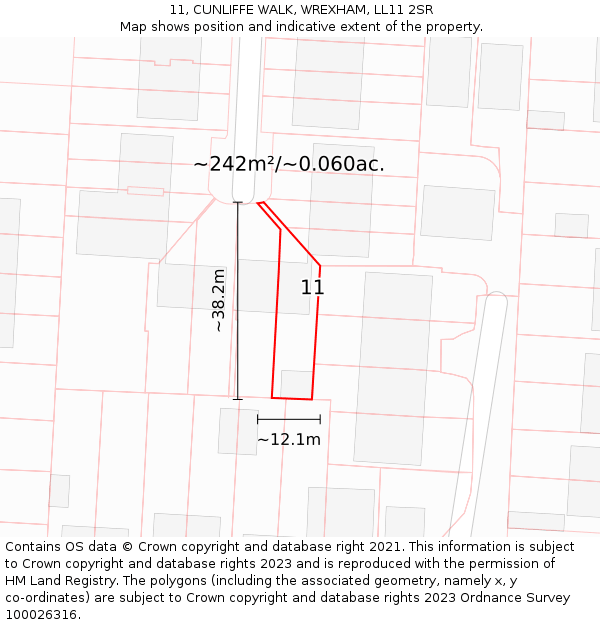 11, CUNLIFFE WALK, WREXHAM, LL11 2SR: Plot and title map