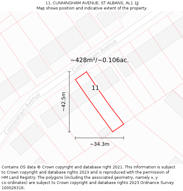 11, CUNNINGHAM AVENUE, ST ALBANS, AL1 1JJ: Plot and title map