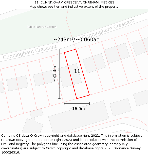 11, CUNNINGHAM CRESCENT, CHATHAM, ME5 0ES: Plot and title map