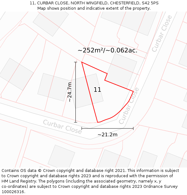 11, CURBAR CLOSE, NORTH WINGFIELD, CHESTERFIELD, S42 5PS: Plot and title map