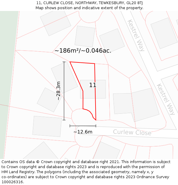 11, CURLEW CLOSE, NORTHWAY, TEWKESBURY, GL20 8TJ: Plot and title map