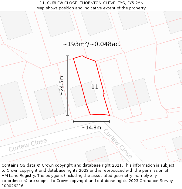 11, CURLEW CLOSE, THORNTON-CLEVELEYS, FY5 2AN: Plot and title map