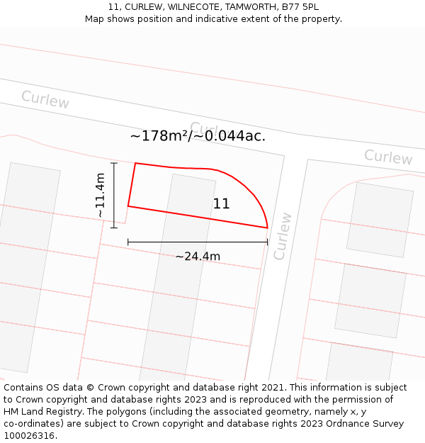 11, CURLEW, WILNECOTE, TAMWORTH, B77 5PL: Plot and title map