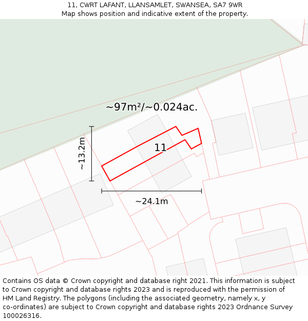11, CWRT LAFANT, LLANSAMLET, SWANSEA, SA7 9WR: Plot and title map