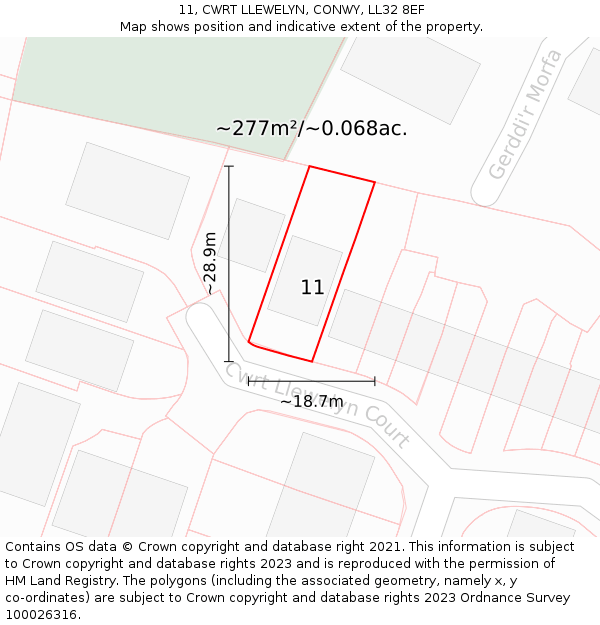 11, CWRT LLEWELYN, CONWY, LL32 8EF: Plot and title map