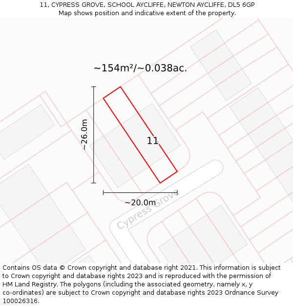 11, CYPRESS GROVE, SCHOOL AYCLIFFE, NEWTON AYCLIFFE, DL5 6GP: Plot and title map
