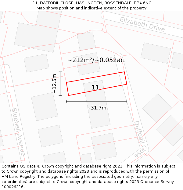 11, DAFFODIL CLOSE, HASLINGDEN, ROSSENDALE, BB4 6NG: Plot and title map