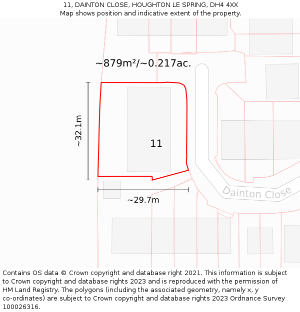 11, DAINTON CLOSE, HOUGHTON LE SPRING, DH4 4XX: Plot and title map