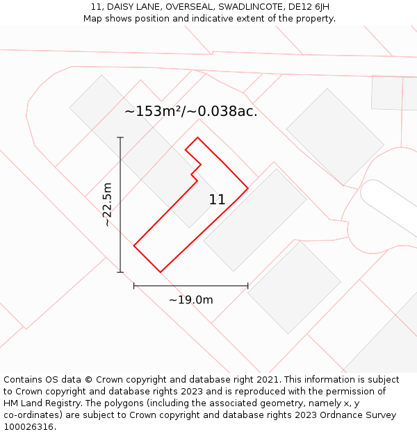 11, DAISY LANE, OVERSEAL, SWADLINCOTE, DE12 6JH: Plot and title map