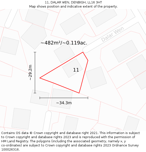 11, DALAR WEN, DENBIGH, LL16 3HT: Plot and title map