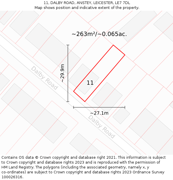 11, DALBY ROAD, ANSTEY, LEICESTER, LE7 7DL: Plot and title map